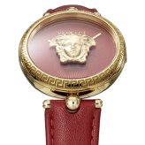 ヴェルサーチェ 腕時計 レディース レッド ゴールド 34mm VERSACE PALAZZO EMPIRE パラッツォ エンパイア 立体 メデューサ 赤 レザー 革ベルト スイス製 高級 ブランド おしゃれ プレゼント ギフト 卒業 入学 お祝い