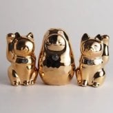 【縁起物×天然石】Jeramic開運招福セット / 招き猫×だるま / ゴールド / 3体セット / ギフトボックス付き / 瀬戸焼 置物【送料無料（北海道・沖縄を除く）】