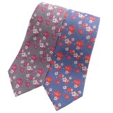 【富士桜工房】吹寄せ【冬】～椿・山茶花・梅～(グレー)・富士桜工房・日本製シルクジャカードの和風ネクタイ