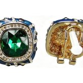 七宝焼グリーン17面カット人工石合金大ぶりピアスシルバー925ポスト