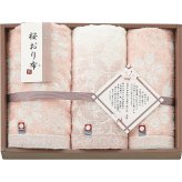 桜おり布 フェイスタオル ウォッシュタオル 3枚セット ピンク [26-7533-056] IS9625PI タオルギフト 綿100パーセント 日本製 さくら柄 和風 挨拶 内祝い 出産 快気 香典返し 御祝 お返し