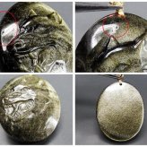 超迫力AAAゴールドオブシディアン狼頭彫刻品天然石高級木綿紐ネックレス