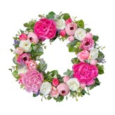 ピンクローズ リース アーティフィシャルフラワー 造花 ドアリース 玄関 外 飾り 壁掛け 26cm 花 ギフト プレゼント 母の日 敬老の日 誕生日 結婚祝い 新築祝い 出産祝い 開店祝い 引っ越し祝い ウェルカムリース インテリア 雑貨 女性 妻 女友達 母親 ルルズ 1741 Lulu＊s