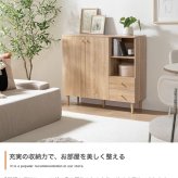 キャビネット サイドボード チェスト ディスプレイ ラック 収納 引き出し 扉付き オープン棚 オープンラック 可動棚 本棚 食器棚 リビングボード ファミリー 一人暮らし ワンルーム リビング 寝室 ダイニング キッチン 幅98 ナチュラル シンプル 北欧