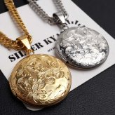 ステンレス ロケットネックレス ダブル喜平チェーンネックレス ロケットペンダント フラワーネックレス 写真 記念 思い出 ハワイアンネックレス 50cm 60cm 18KGP ゴールドネックレス シルバー 花 6面カット メンズ 男性 金属アレルギー対応