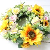 ひまわり カーネーション 夏リース インテリア 造花 フラワーリース ギフト 向日葵 プレゼント 511