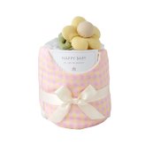 Lien de famille リヤンドファミーユ ギンガムチェックスタイとお花のラトル ベビーケーキ mini | おむつケーキ スタイ 日本製 Sサイズ おむつ よだれかけ ビブ おもちゃ