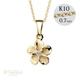 ゴールド ネックレス ハワイアンジュエリー ネックレス イエローゴールド ネックレス 14K 14Kネックレス プルメリア ダイヤモンド ジルコニア K10 10Kあずきチェーン太0.7mm ギフトラッピング可能 彼女 妻 女性 レディース プレゼント ハロウィン 【品番：CG-GP109】