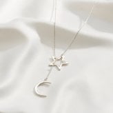 英国製 ハンドメイド 星と月 シルバーネックレス レディース ラリエット スターリングシルバー 上品 誕生日 記念日 ギフト