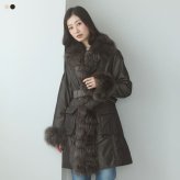 ファー付きコート コート フォックス トリミング ベルト付き レディース 中綿入り シルバーフォックス 冬 アウター レディースコート 中綿コート フォックスファー リアルファー 秋 冬 ギフト プレゼント 6F (02000073r)