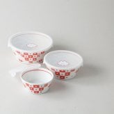 ブロックチェック軽量三つ組パック（赤） 磁器 美濃焼 やきものの里から、暮らしを贈ります。　ギフト 食器 セット テーブルウェア