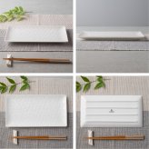 旅籠 長角皿 白 24.5×13cm 320g ホワイト 長角 プレート 網代 刺身皿 ホームパーティー おしゃれ インスタ映え 角皿 皿 食器 白磁 陶器 日本製 美濃焼 和食器 小田陶器 食洗器対応 ギフトカード対応