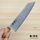 切付三徳ステンレス包丁　170mm SLD ダマスカス オリーブ八角柄 黒染仕上げ 日本製 徳蔵刃物 【TOKUZO KNIVES】 JAPAN Kitchen Knives 包丁 ほうちょう ホウチョウ 切れ味 家庭用 万能 両刃 お手入れ簡単 錆に強い プレゼント ギフト 贈り物 一生モノ INOX・イノックス