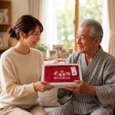 還暦祝い 60歳 名入れ刺繍付き 今治オーガニック フェイスタオル レッド 箱入り ギフト