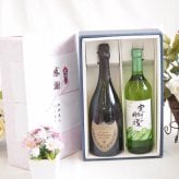 感謝の贈り物ボックス ドンペリ極上の泡と、芳醇な時間2本セット(シャンモリ 実りの収穫白ワイン 甘口9度(山梨県) 正規ドンペリニヨン白ワイン12.5度(フランス)) 720ml×1本 750ml×1本