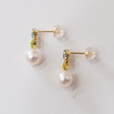 ［pearl617］ 6mm - 6.5mm ホワイトピンク 半貴石 ピアス あこや真珠