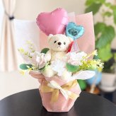 くま入り バルーンフラワーブーケ 花束 ハートバルーン ギフト 誕生日 プレゼント 発表会 卒業祝い 入学祝い 結婚祝い 記念日 女性 女友達 子供 お祝い ぬいぐるみ おしゃれ かわいい バルーンブーケ フラワーギフト ピンク ブルー ブラウン