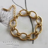 ステンレス 大ぶり オーバル チェーンブレスレット ゴールドブレスレット メタル 18KGP 楕円 存在感 透かし 軽やか 華やか 可愛い レディース 女性 金属アレルギー対応