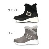 ムーム MUUM レディース ショートブーツ ビジュウバックルベルトスニーカーファーブーツ 3122 厚底 スニーカーブーツ ファー ボア ビジュー 6.5cm ウェッジソール ブラック 黒 グレー 秋冬