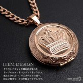 ステンレス ロケットネックレス HIPHOP 喜平チェーンネックレス ロケットペンダント クラウンネックレス 写真 記念 思い出 50cm 60cm ピンク 王冠 6面カット メンズ 男性 金属アレルギー対応