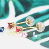 ハワイアンジュエリー ピアス 7月の誕生石 ルビー スタッドピアス イエロー ピンク ホワイト 選べる カラーストーン 片耳(1個)購入可 K14ゴールド 14K パーツ シリコンキャッチ シンプル BY THE SEA バイザシー プレゼント ハロウィン 【品番：GE107-7】