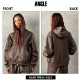 FUBU フブ レザージャケット メンズ レディース fam-62300 フェイクレザー ジップ フーディー パーカー ブルゾン 合皮 スクリプトロゴ 刺繍 ビッグシルエット ストリート ヒップホップ ダンス カジュアル M L XL XXL 2026FW Karlas
