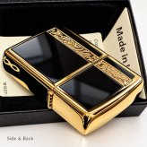 ZIPPO ライター シンプル アラベスク ライン入り ロゴ 金 両面加工 ジッポ ゴールド ブラック かっこいい メンズ プレゼント ギフト