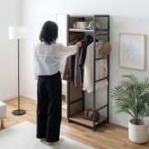 ハンガーラック ミラー付き 幅80cm 高さ170cm 全身鏡 姿見 ワードローブ 扉収納 オープン収納 ハンガーバー 衣類収納 バッグ収納 S字フック 省スペース 玄関 寝室 身支度 クローゼット おしゃれ 北欧 ナチュラル ストーングレージュ 組立品
