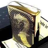 ZIPPO ドラゴン レアナンバー [No.01]  一点物 限定88個 絶版 龍 ジッポ ライター 彫刻 金タンク ブラック ゴールド 廃盤 シリアルナンバー入り 両面加工 竜 八 和柄 かっこいい 御守り メンズ ギフト プレゼント