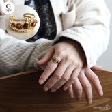 ステンレス タイガーアイリング 7タイプ 18KGP ゴールド gold ボヘミアン 虎目石 オープンリング フリーサイズ レディース 女性 指輪 金属アレルギー対応