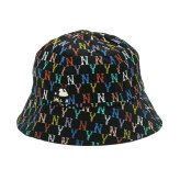 エムエルビーコリア MLB Korea バケットハット 帽子 ニューヨーク ヤンキース モノグラム レインボー ドーム 32CPH4111 50L メンズ レディース ユニセックス ブラック+レインボー 海外正規品