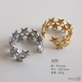 ステンレス スターリング 2カラー 星リング 18KGP ゴールド gold シルバー ワイドリング 幅広 オープンリング フリーサイズ レディース 女性 指輪 金属アレルギー対応