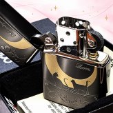 ZIPPO ライター ジッポ ネコ 猫 キャット ムーン 可愛い 三日月 ブラックニッケルサテン ムーンライトラヴァーズ ねこ 動画有り メンズ ギフト レディース プレゼント