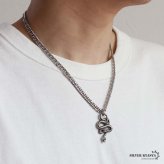 ステンレス スネークネックレス ヘビ ペンダントネックレス ダブル喜平チェーン 6面カット ごつめ シルバー 燻し アニマル ユニーク リアル 鱗 メンズ 男性 金属アレルギー対応