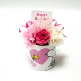 【公式ライセンス商品】スヌーピーハートミニカップピンク（Thank you・Happy Birthday・Congratulations) / プリザーブドフラワー 花 お花 フラワー フラワーギフト キャラ スヌーピー かわいい 雑貨 インテリア プレゼント ギフト 母の日 誕生日 記念日 お祝い