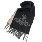 ヴィヴィアンウエストウッド マフラー Vivienne Westwood 81030006 W01MK N402 Double Face Scarf BLACK WHITE ブラック ホワイト リバーシブル ビッグオーブロゴ