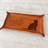 黒猫の本革メガネ置き レザートレイ ブラウン 15×8cm
