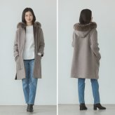 日本製 ロングコート タスマニアリバーウール フォックスファーフード付き 着丈87cm レディース 秋 冬 モカ/グレー 9号/11号 母 女性 ギフト プレゼント 6F (02000213r)