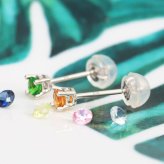 ハワイアンジュエリー ピアス ホワイトゴールド ピアス 誕生石 選べる スタッドピアス カラーストーン 片耳(1個)購入可 K14 14K シリコンキャッチ シンプル 20G ゲージ BY THE SEA バイザシー 彼女 妻 女性 レディース 誕生日 プレゼント ハロウィン 【品番：GE107W】