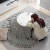 こたつ布団 円形 丸型 洗える 薄手 こたつ掛け布団 リバーシブル 197×197 暖房機器 コタツ 省スペース 上掛け Plie プリエ リボン フリル かわいい ラビットファー フランネル 両面 あったか 炬燵 コタツ布団 一人暮らし 新生活