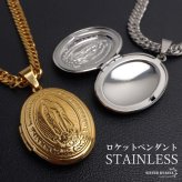 ステンレス ロケットネックレス HIPHOP ダブル喜平チェーンネックレス ロケットペンダント マリアネックレス 写真 記念 思い出 50cm 60cm ゴールドネックレス 18KGP シルバー 6面カット 聖母 メンズ 男性 金属アレルギー対応