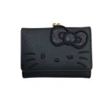ハローキティ 財布 がま口 レディース ミニ財布 サンリオ キャラクター グッズ 合皮 ブラック 黒 リボン キラキラ ラメ 大人 可愛い おしゃれ コンパクト ウォレット 小銭入れ 三つ折り ギフト プレゼント HK82-2 サンリオ正規ライセンス品