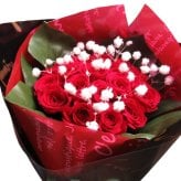 クリスマスプレゼント 彼女 人気 枯れない ミニ赤バラ カスミ草 花束 赤薔薇 20本使用 プリザーブドフラワー ミニ花束 枯れずにいつまでもキレイな赤バラ プリザーブドフラワー