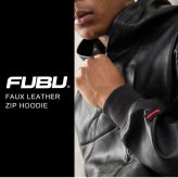 FUBU フブ レザージャケット メンズ レディース fam-62300 フェイクレザー ジップ フーディー パーカー ブルゾン 合皮 スクリプトロゴ 刺繍 ビッグシルエット ストリート ヒップホップ ダンス カジュアル M L XL XXL 2026FW Karlas