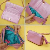 タマオワールド お財布ポシェット Student dormitory for outcasts Metallic pink ショルダーバッグ スマホショルダー 猫 ネコ ねこ パンダ チェロ 刺繍 羊革 SHO3508