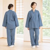 作務衣 デニム デニム作務衣 女性 PO-110 M/L レディース さむえ おしゃれ部屋着 ユニフォーム 通年  小さいサイズ 無地 紺 黒 青 春 秋 冬
