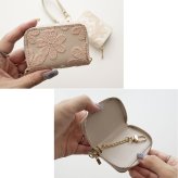 スマートキーケース シングル 【 ラテフラワー 刺繍 】 全面 キーケース 小物入れ 花柄 ニュアンスカラー 淡色