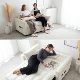 3WAYリクライニングソファベッド 幅135cm×奥行87cm×高さ77cm(座面高:44cm) 省スペース コンパクト 天然木 スチール ポリエステル ウレタンフォーム Sバネ 組立品 省スペースとお部屋でのくつろぎやすさを両立した アイボリー