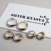 ステンレス 定番 フープピアス コンビ シンプルピアス ゴールド ミックス バイカラー シルバー 幅4mm 3サイズ プチプラ メタル 小さめ 細身 プレーン ノーマル つやつや 両耳2点 レディース イヤリング 女性 金属アレルギー対応