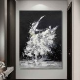 【手描き/受注生産】手描き 油絵 額入り アートパネル アートボード モダン 抽象画 60×80 大型 おしゃれ アートフレーム モノトーン 白黒 インテリア 壁掛け 玄関 リビング 絵画 yk1168